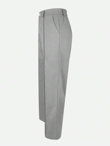 Honora High Waist Seamed Straight Leg Trousers - Light Grey