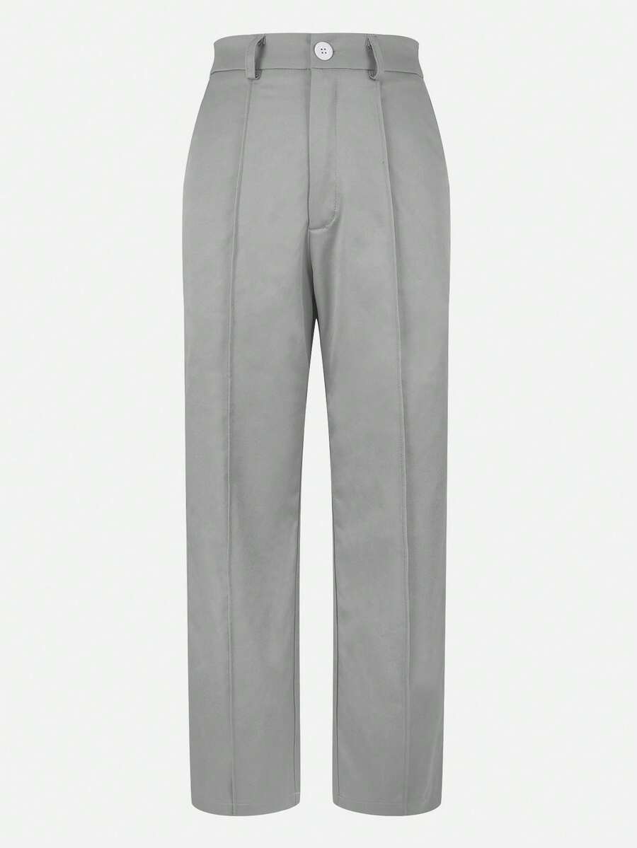 Honora High Waist Seamed Straight Leg Trousers - Light Grey