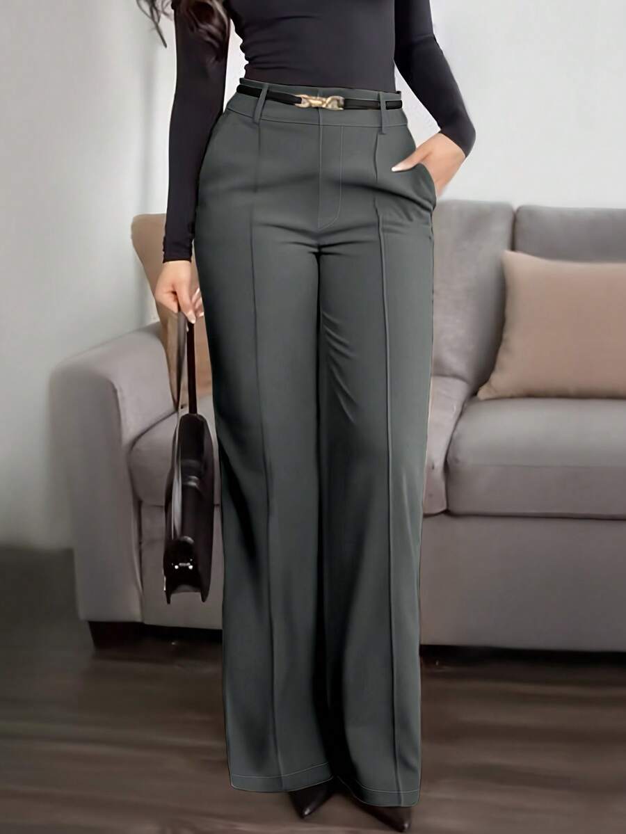 Honora High Waist Seamed Straight Leg Trousers - Dark Grey