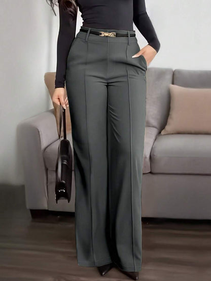 Honora High Waist Seamed Straight Leg Trousers - Dark Grey