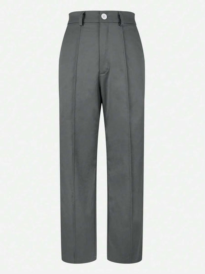 Honora High Waist Seamed Straight Leg Trousers - Dark Grey