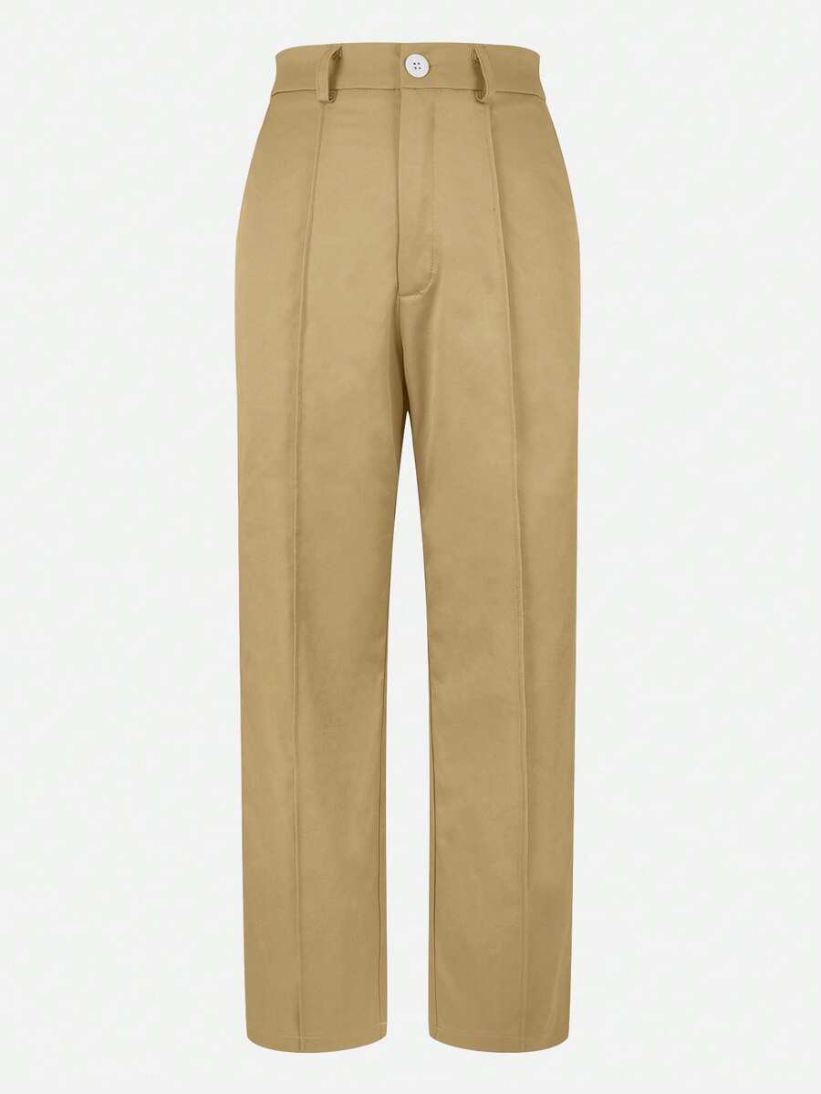 Honora High Waist Seamed Straight Leg Trousers - Khaki