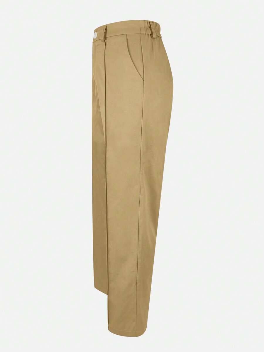 Honora High Waist Seamed Straight Leg Trousers - Khaki