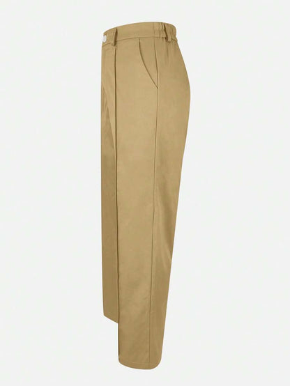 Honora High Waist Seamed Straight Leg Trousers - Khaki