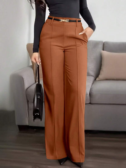 Honora High Waist Seamed Straight Leg Trousers - Cognac Brown
