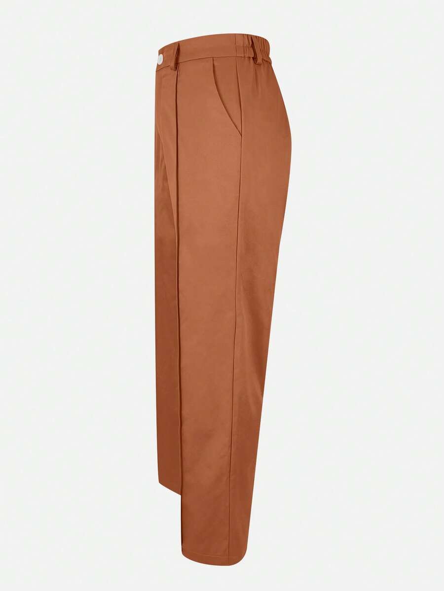 Honora High Waist Seamed Straight Leg Trousers - Cognac Brown