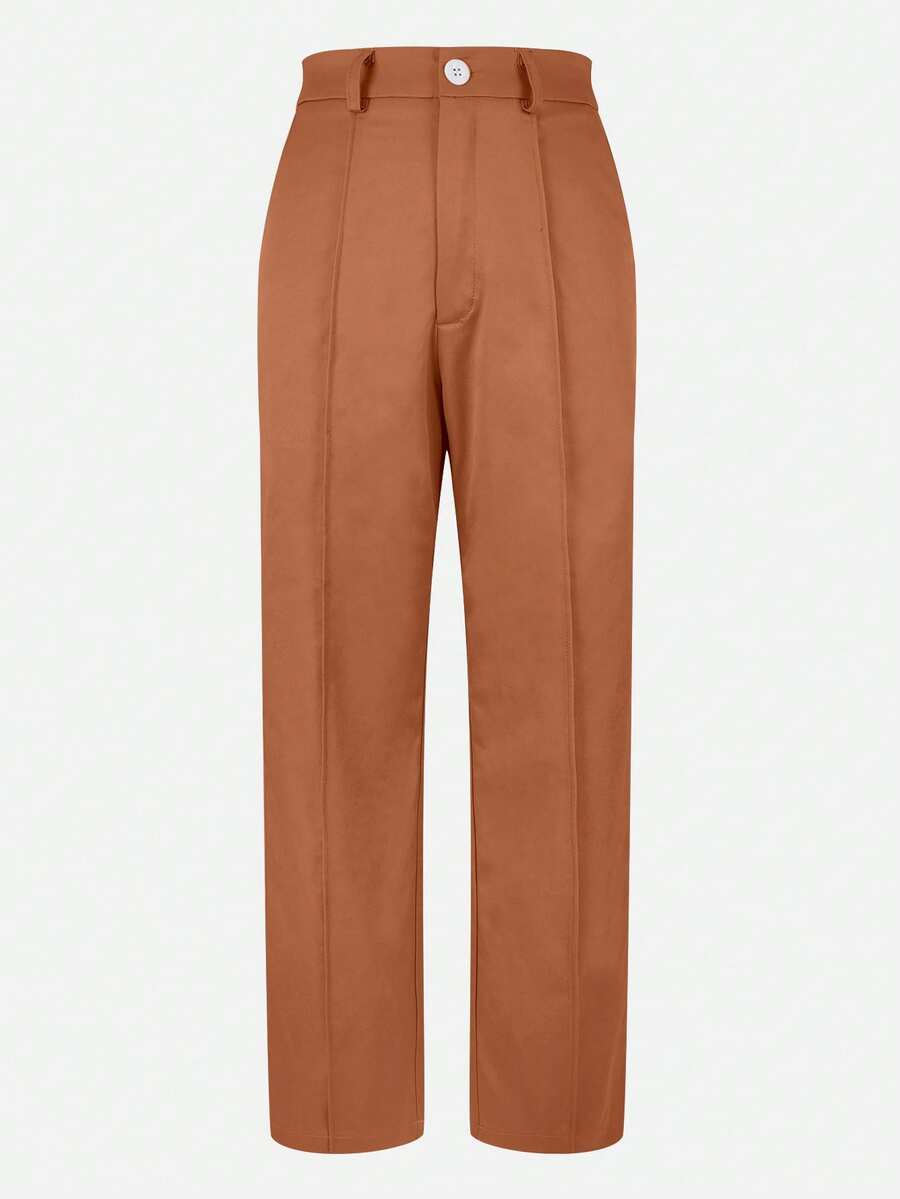 Honora High Waist Seamed Straight Leg Trousers - Cognac Brown