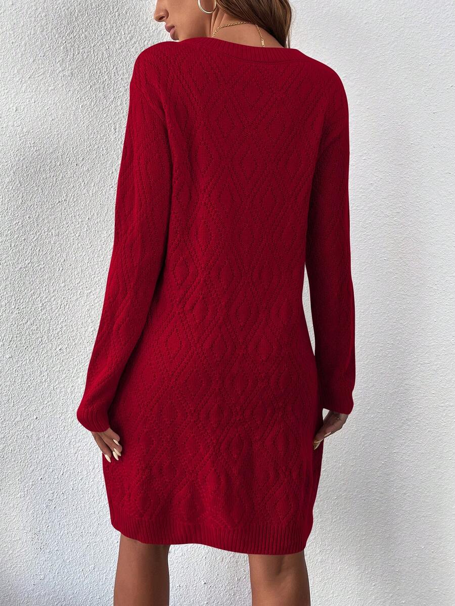 Women's Drop Shoulder Knit Sweater Dress, Relaxed Long Sleeve Dress for Fall Winter - Yellow