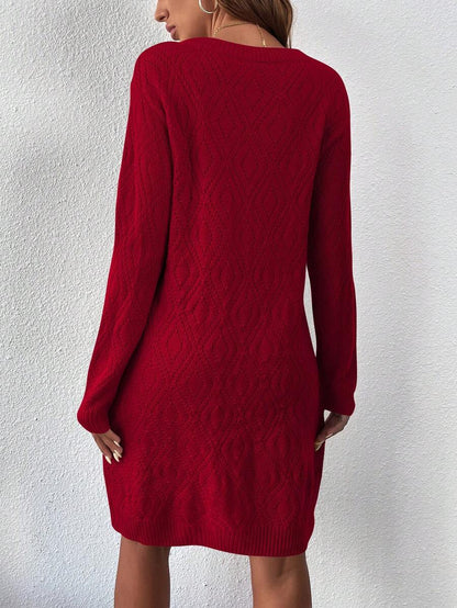 Women's Drop Shoulder Knit Sweater Dress, Relaxed Long Sleeve Dress for Fall Winter - Yellow