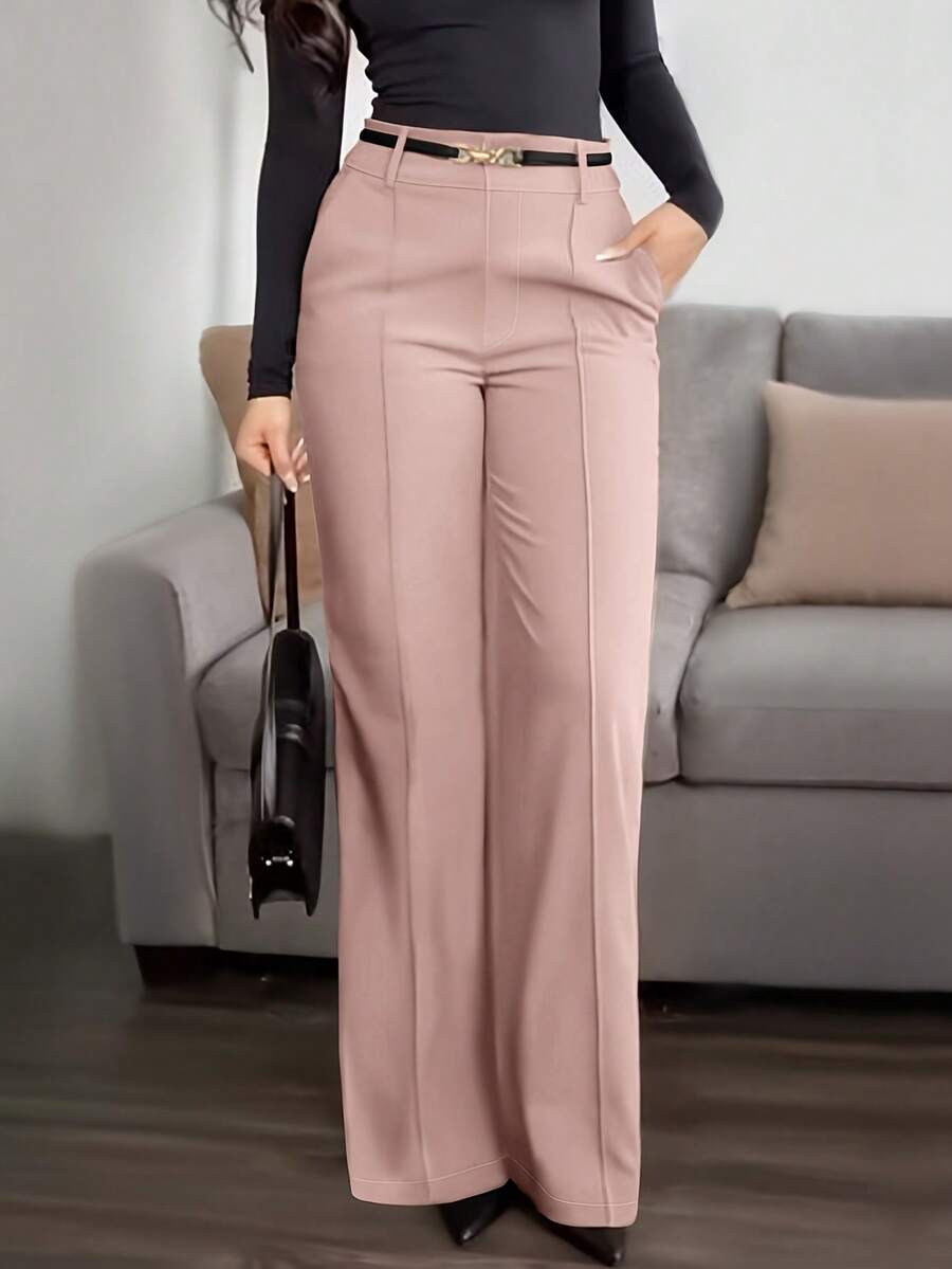 Honora High Waist Seamed Straight Leg Trousers - Blush Pink