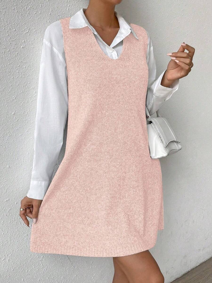 Amara Marled Knit Sleeveless Sweater Dress - Pink