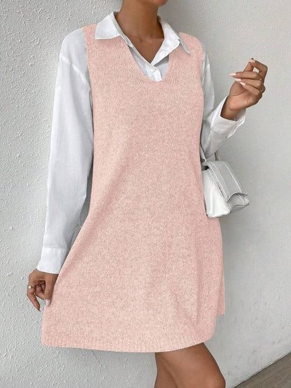 Amara Marled Knit Sleeveless Sweater Dress - Pink
