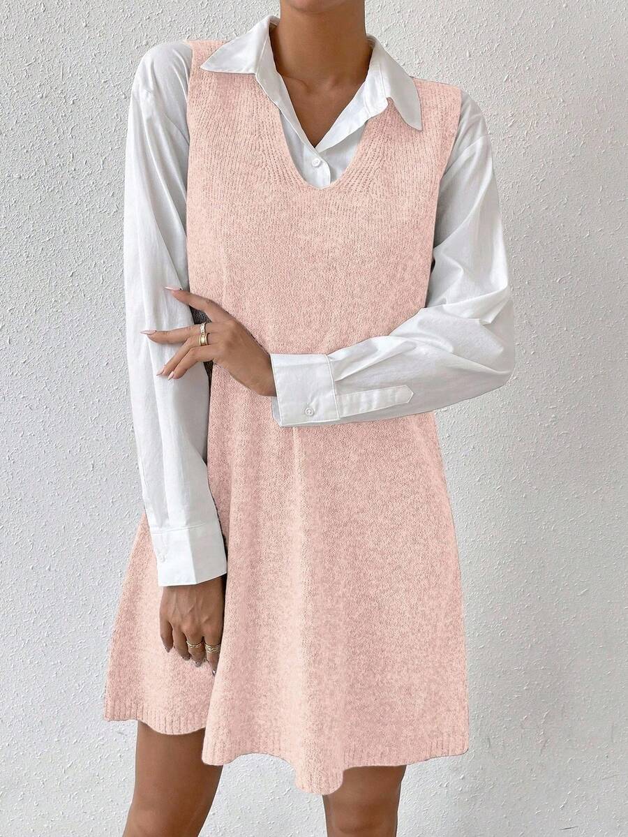 Amara Marled Knit Sleeveless Sweater Dress - Apricot
