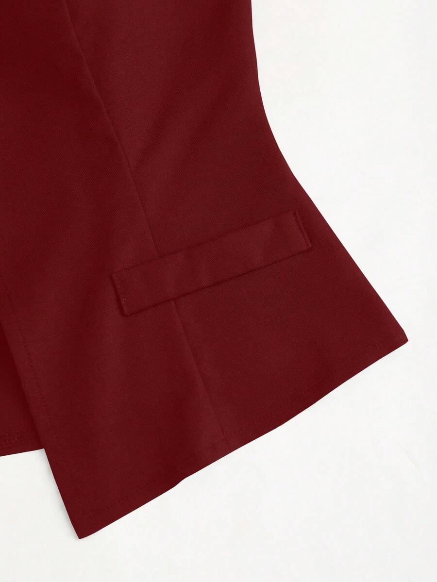 Rhea Two Piece Set Button Vest and Pleated Wide Leg Pants - Wine Red