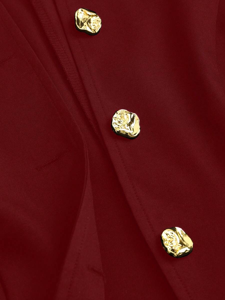 Rhea Two Piece Set Button Vest and Pleated Wide Leg Pants - Wine Red