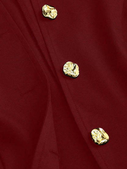 Rhea Two Piece Set Button Vest and Pleated Wide Leg Pants - Wine Red
