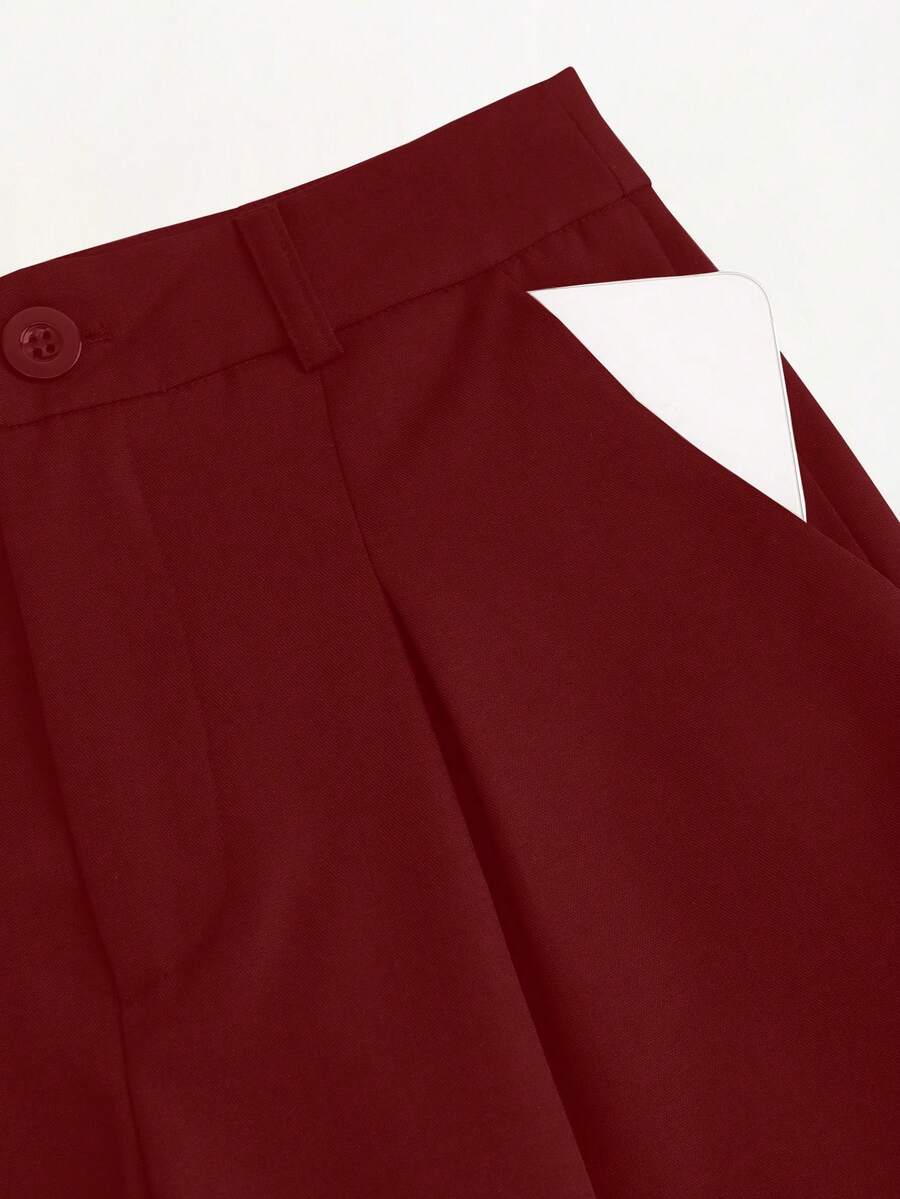 Rhea Two Piece Set Button Vest and Pleated Wide Leg Pants - Wine Red