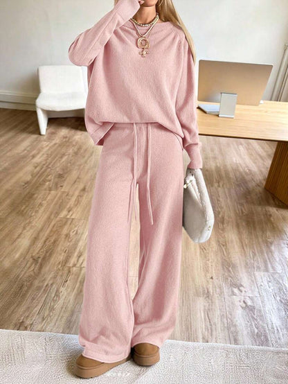 Valentina Off-Shoulder Knit Sweater and Wide Leg Pants Set - Pink