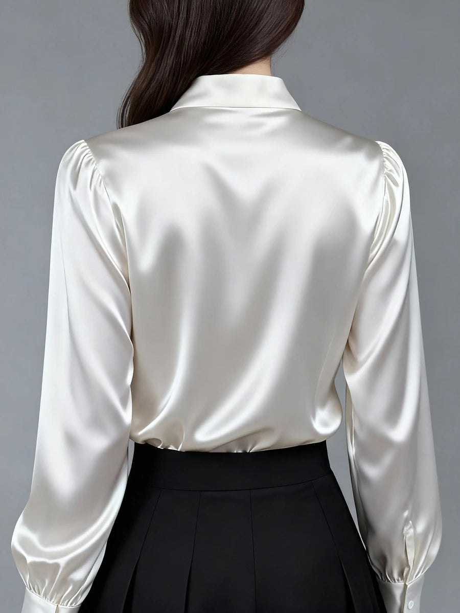 Versailles Satin Bow Tie Neck Long Sleeve Blouse