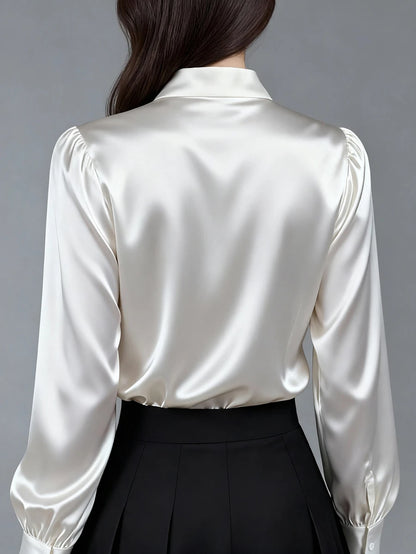 Versailles Satin Bow Tie Neck Long Sleeve Blouse