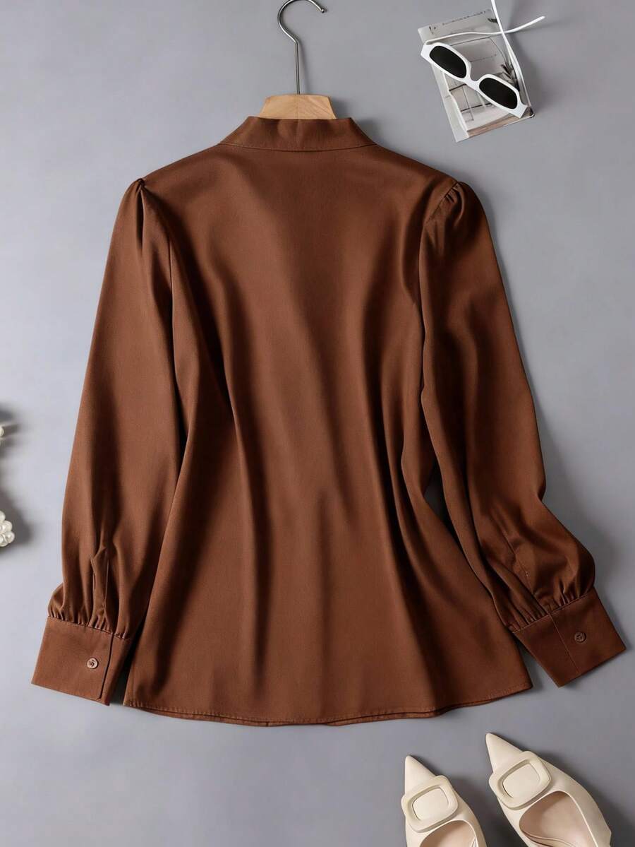 Versailles Satin Bow Tie Neck Long Sleeve Blouse