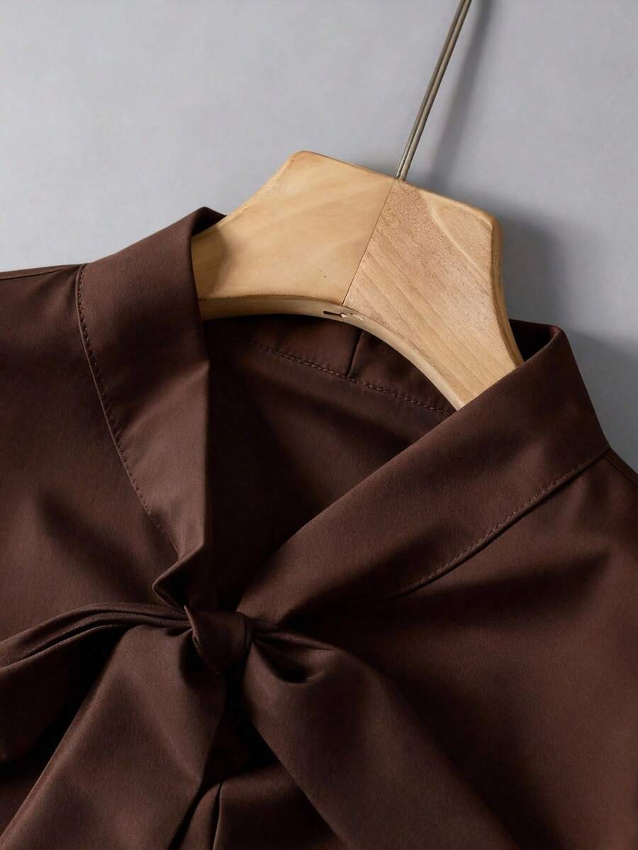 Versailles Satin Bow Tie Neck Long Sleeve Blouse
