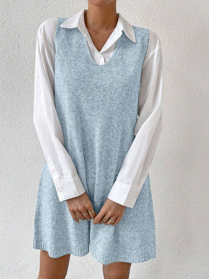 Amara Marled Knit Sleeveless Sweater Dress - Baby Blue
