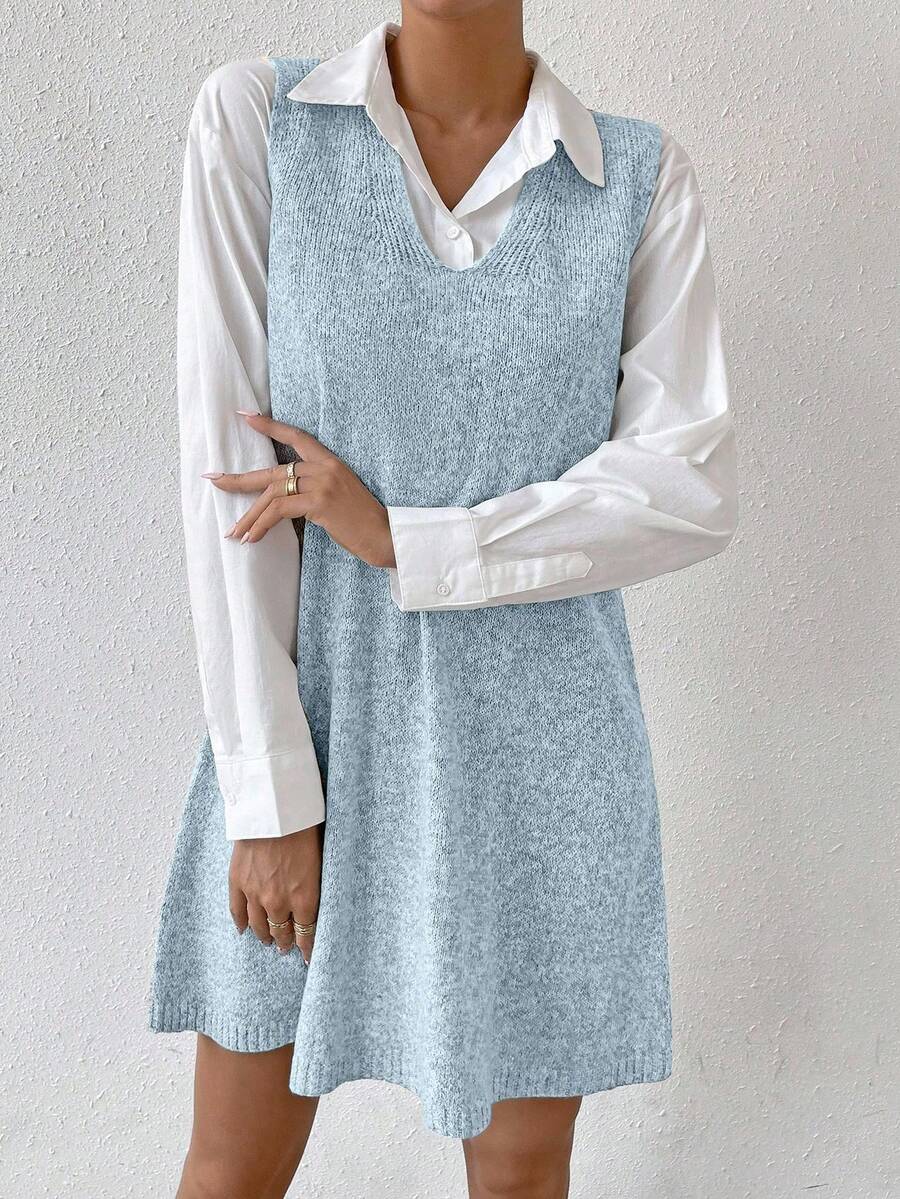 Amara Marled Knit Sleeveless Sweater Dress - Olive Green