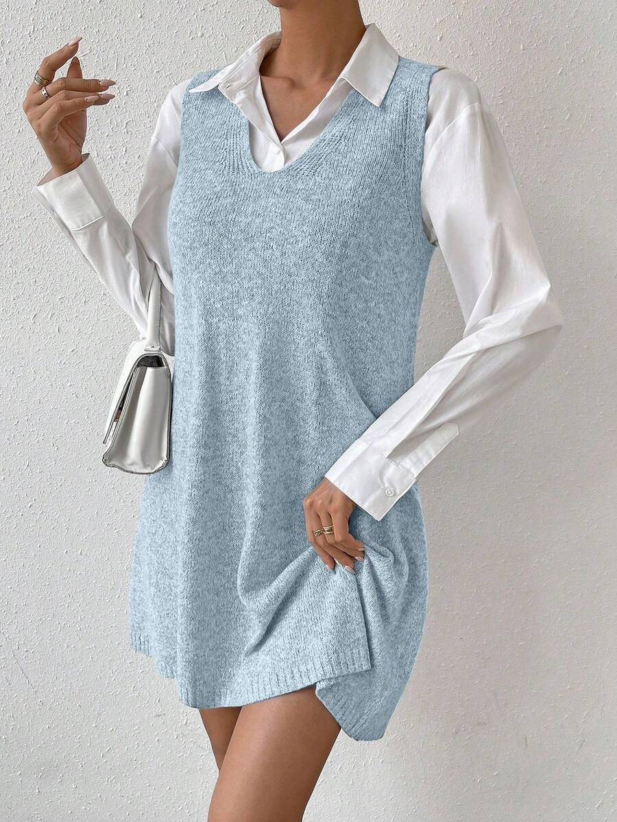 Amara Marled Knit Sleeveless Sweater Dress - Apricot