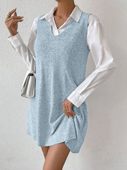 Amara Marled Knit Sleeveless Sweater Dress - Apricot
