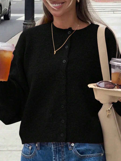 Kira Solid Drop Shoulder Cardigan - Black