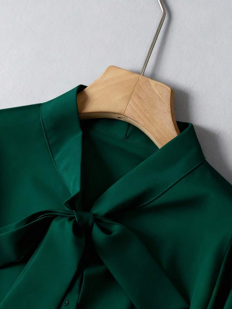 Versailles Satin Bow Tie Neck Long Sleeve Blouse