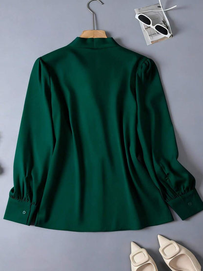 Versailles Satin Bow Tie Neck Long Sleeve Blouse