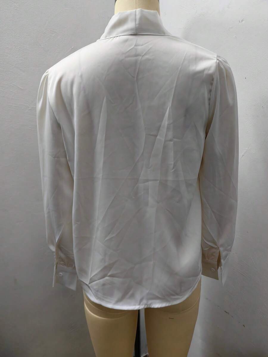 Versailles Satin Bow Tie Neck Long Sleeve Blouse