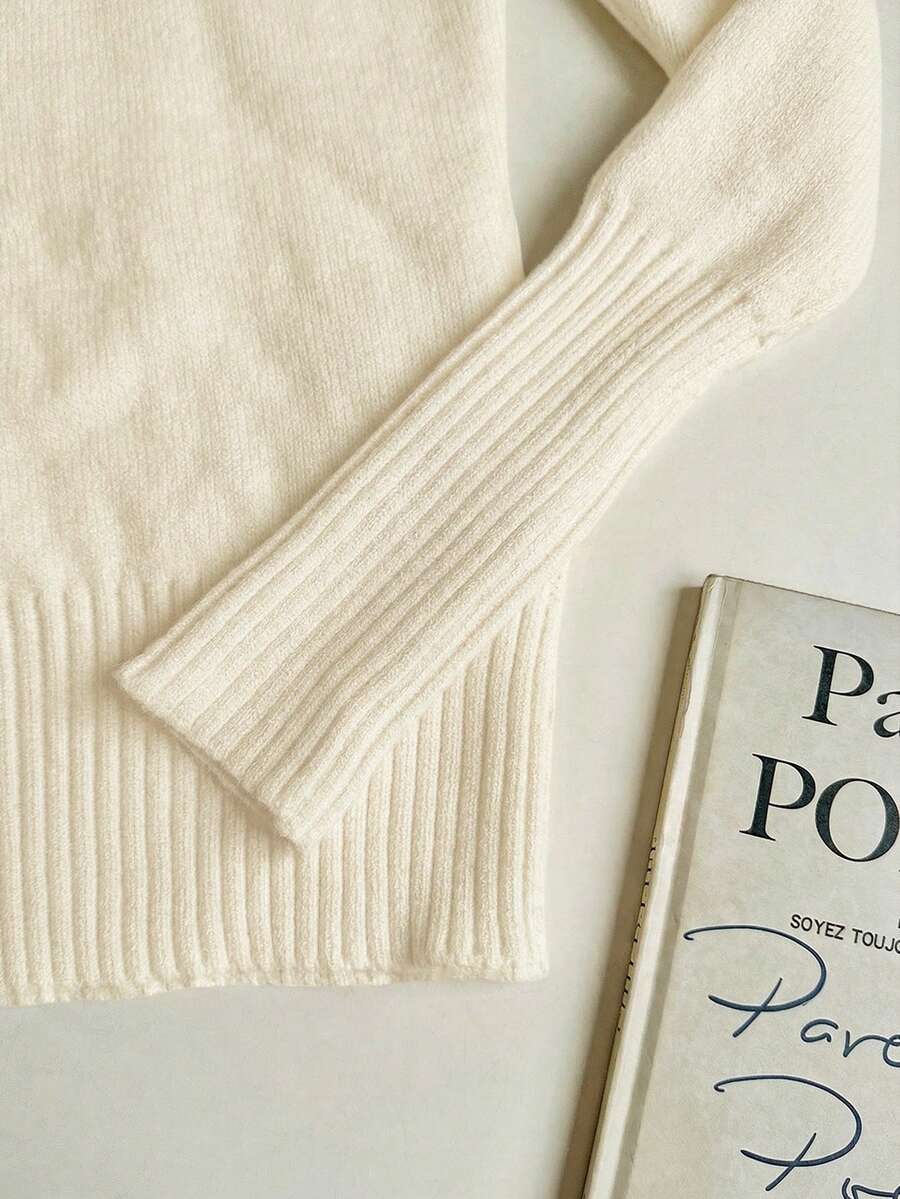 Penelope Thermal Lined Fitted High Neck Knit Sweater - White