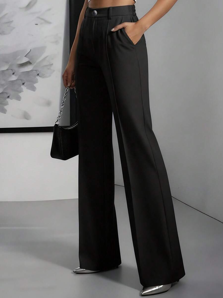 Marcella Tailored High Waist Straight Leg Trousers - Black