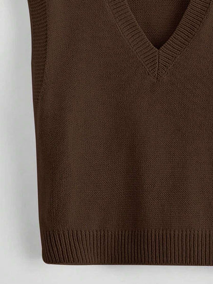 Marisa Fine Knit V-Neck Sleeveless Sweater Vest - Light Grey