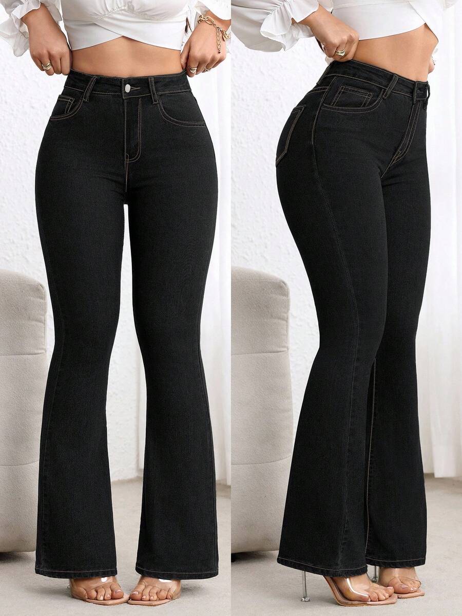 Zakopane High Waist Stretch Flare Jeans - Black