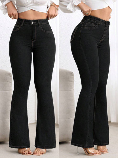 Zakopane High Waist Stretch Flare Jeans - Black