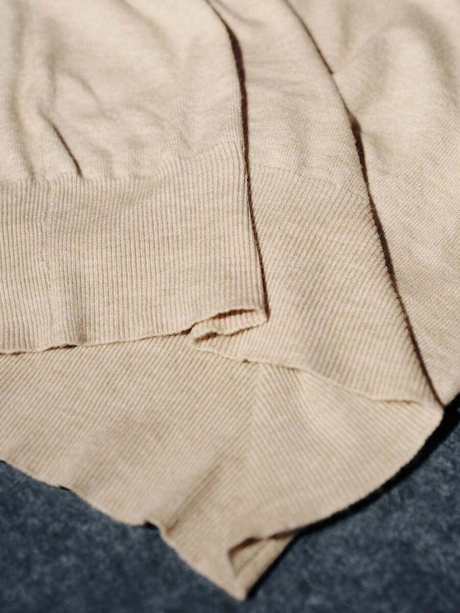 Women's Fine Knit Sweater with Button Cuffs, Lightweight Pullover for Fall Work Casual - Beige
