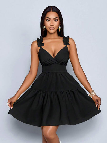 SOLERSUN Women's Spring Summer Fashion Solid Color Loose Casual Back Cut-Out Loose Short Dress,Vacation, Music Festival, Back To School,Romance,Party Outfit Mensa