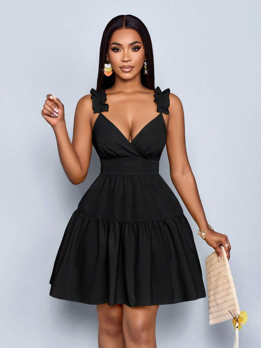 SOLERSUN Women's Spring Summer Fashion Solid Color Loose Casual Back Cut-Out Loose Short Dress,Vacation, Music Festival, Back To School,Romance,Party Outfit Mensa