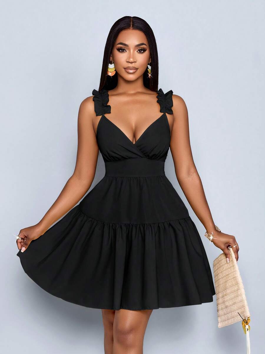 SOLERSUN Women's Spring Summer Fashion Solid Color Loose Casual Back Cut-Out Loose Short Dress,Vacation, Music Festival, Back To School,Romance,Party Outfit Mensa