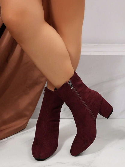 Kennd Celebrity Style Square Toe Tall Boots, Slim Fit Leather Look Chunky Heel Long Boots, Lace-Up Ride Boot For Women, Autumn/Winter With Fur Lining,Boots For Women Mensa