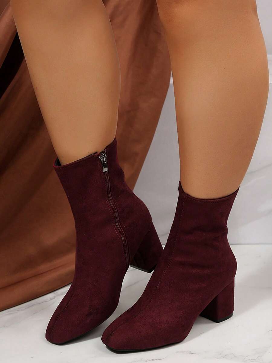 Kennd Celebrity Style Square Toe Tall Boots, Slim Fit Leather Look Chunky Heel Long Boots, Lace-Up Ride Boot For Women, Autumn/Winter With Fur Lining,Boots For Women Mensa