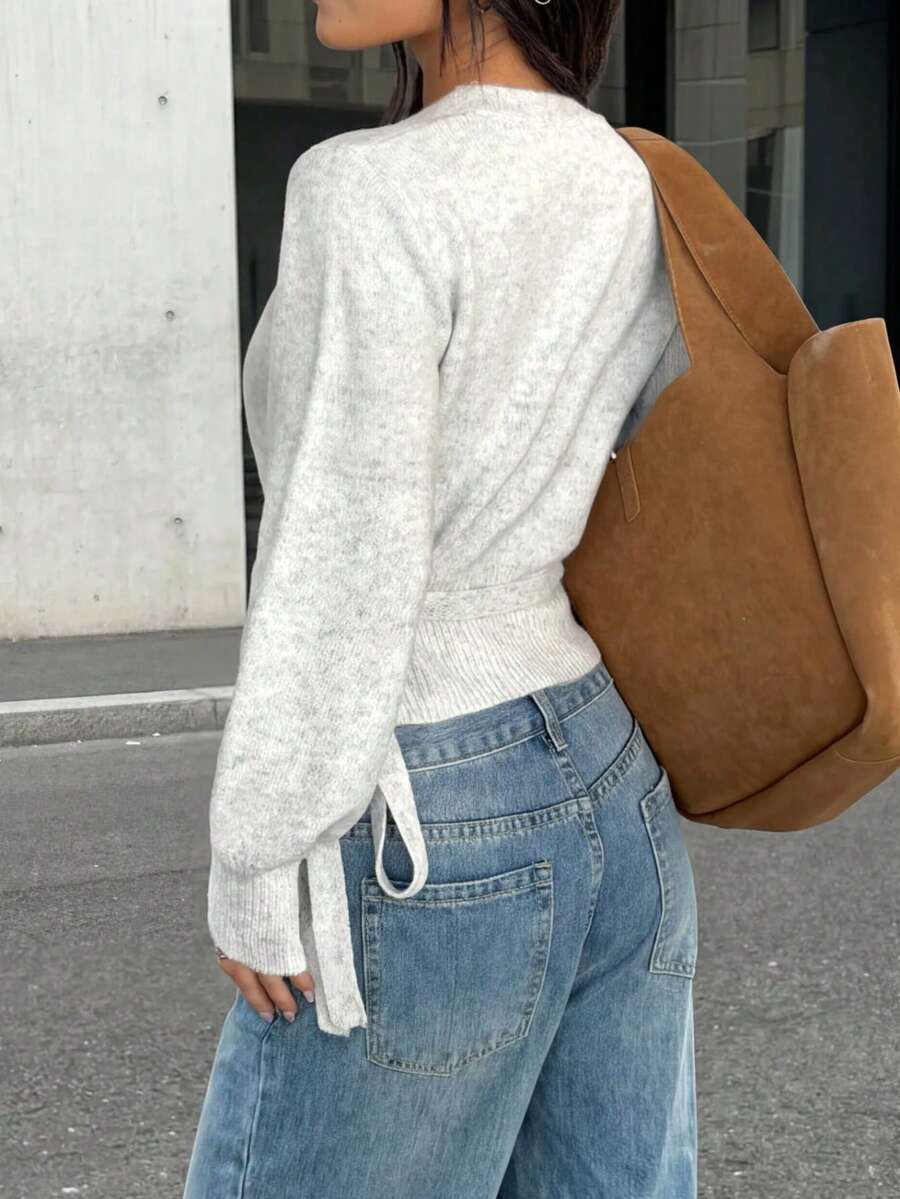 Salzburg Wrap Tie Waist Knit Cardigan Sweater