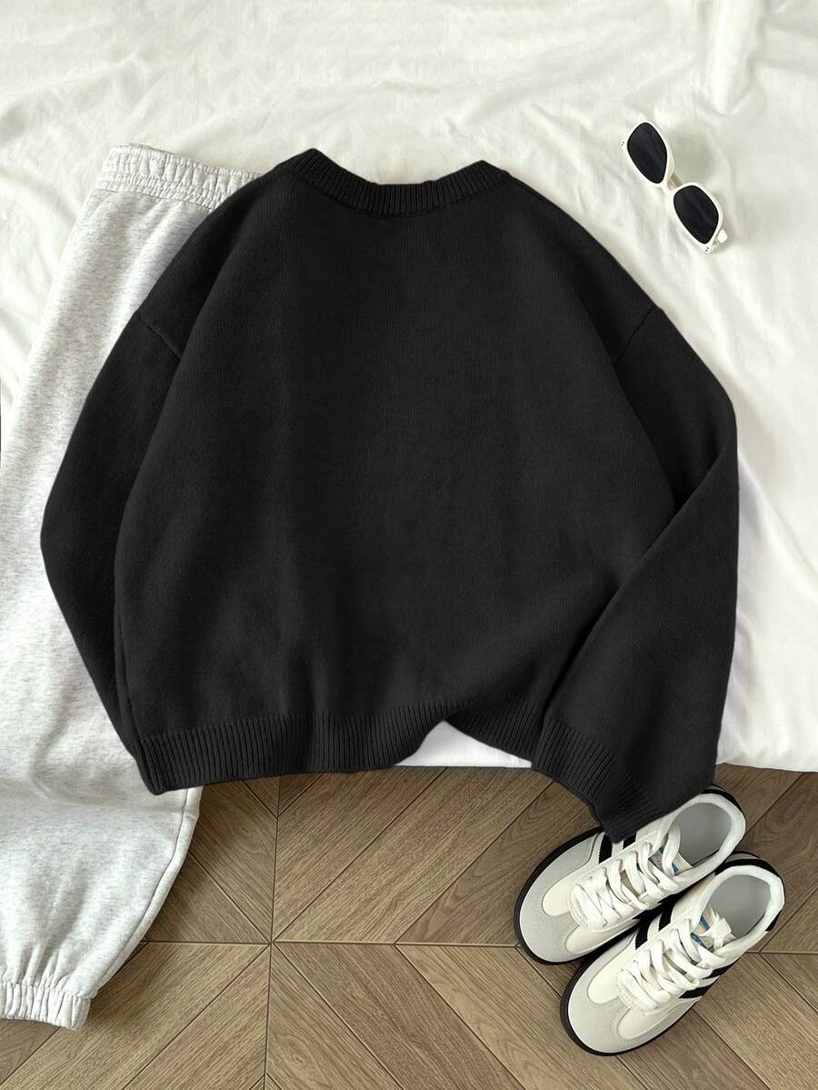 Women's Oversized Crew Neck Pullover Sweater, Relaxed Knit Sweater for Fall Winter - White