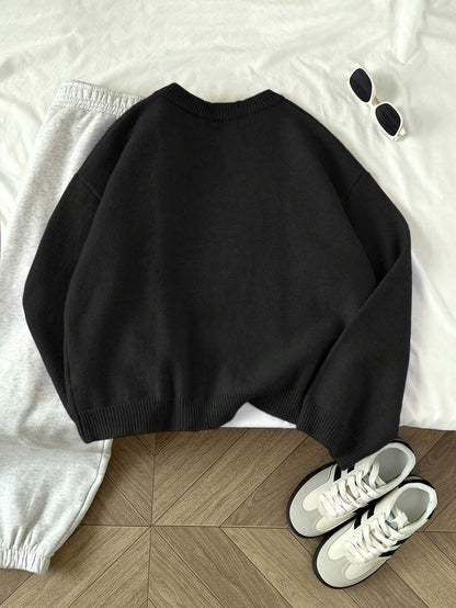 Women's Oversized Crew Neck Pullover Sweater, Relaxed Knit Sweater for Fall Winter - White