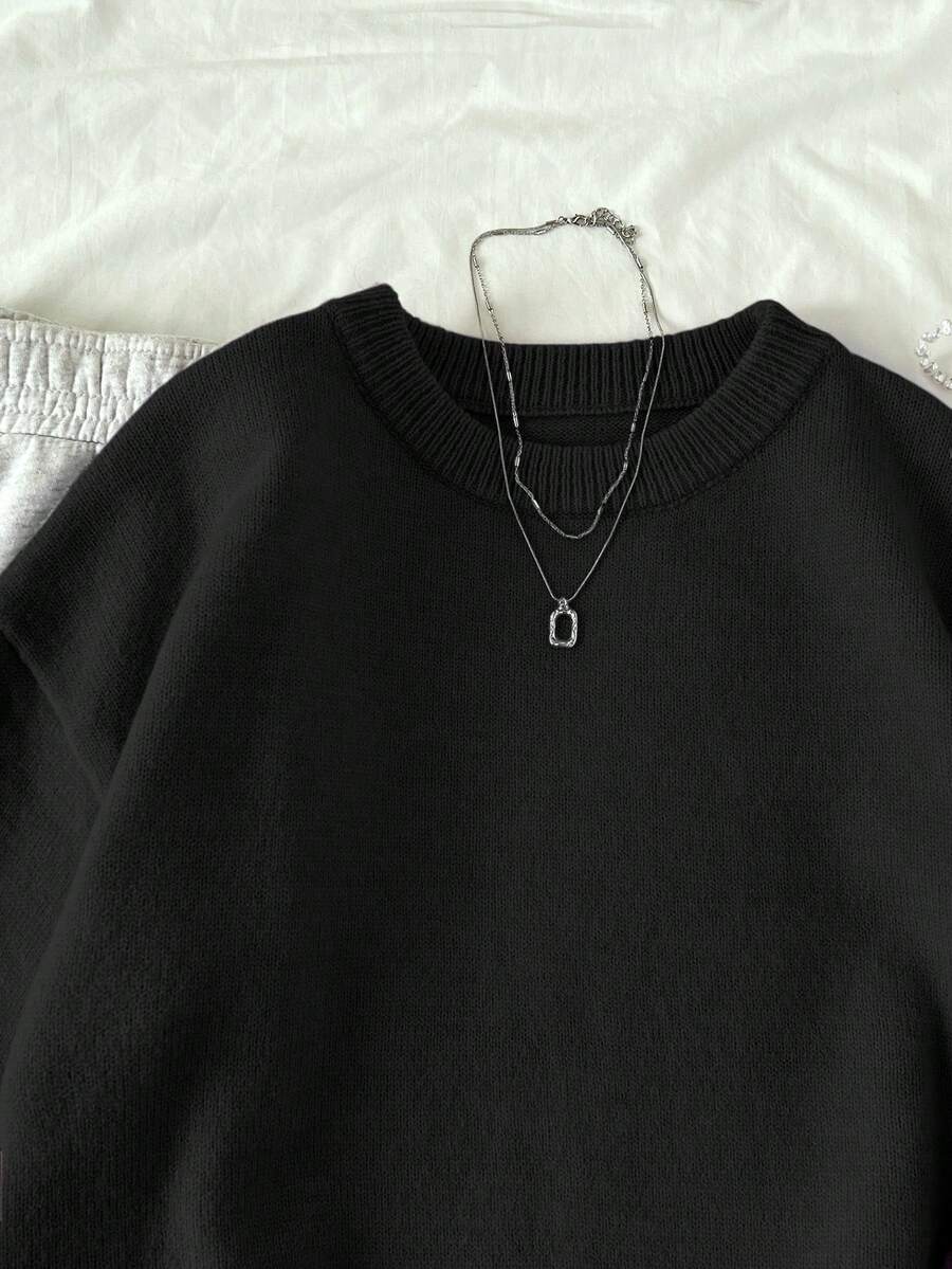 Women's Oversized Crew Neck Pullover Sweater, Relaxed Knit Sweater for Fall Winter - Blue