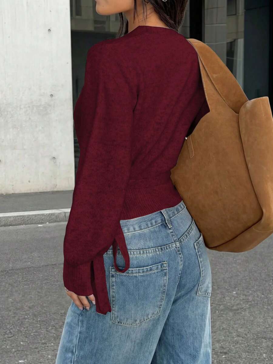 Salzburg Wrap Tie Waist Knit Cardigan Sweater